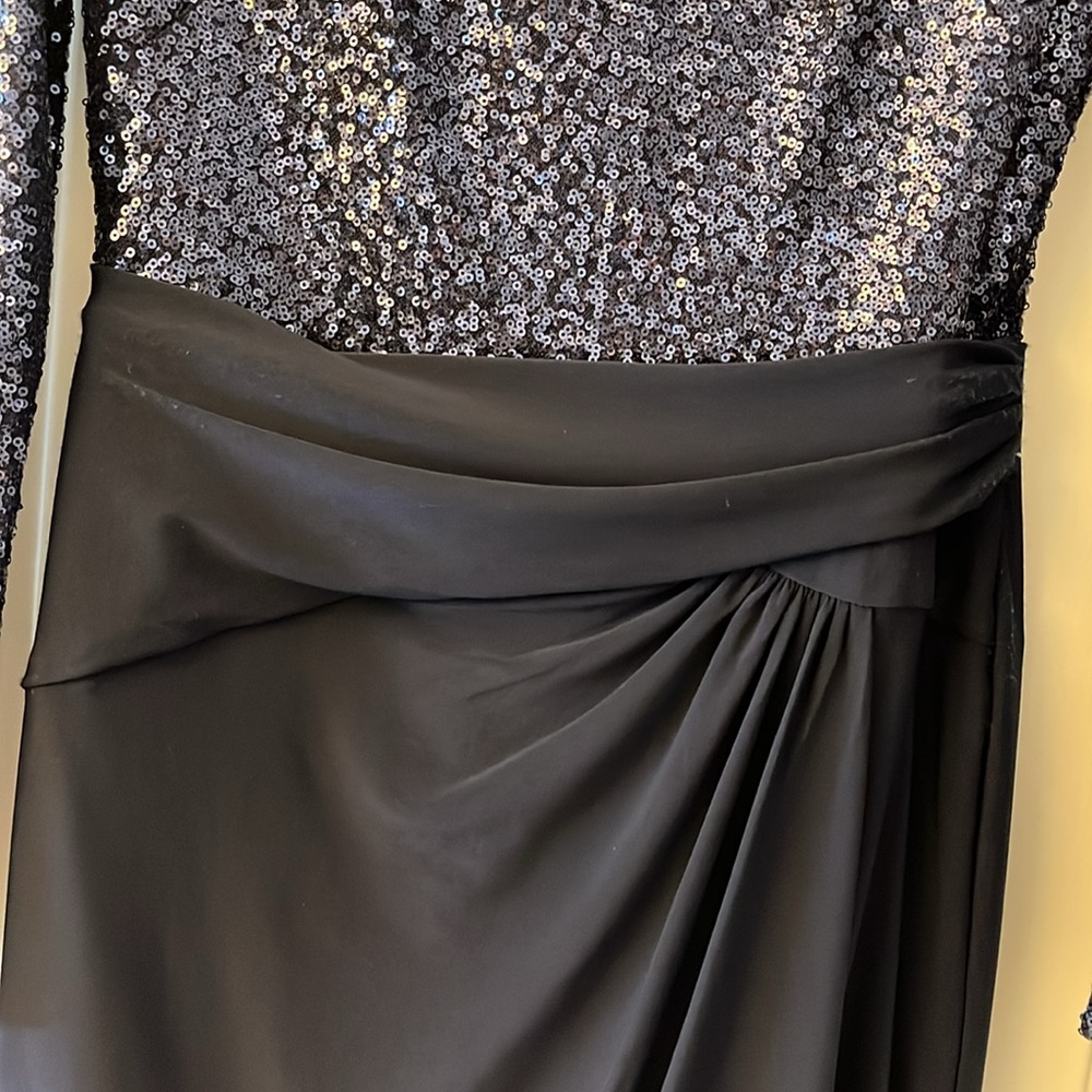 Blue Sequin Long Sleeve Sheath Cocktail Dress - Picture 4 of 4